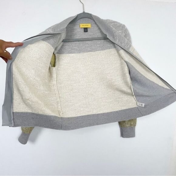 St. John color blocked knit front-zip bomber jacket size Small - Picture 4 of 9